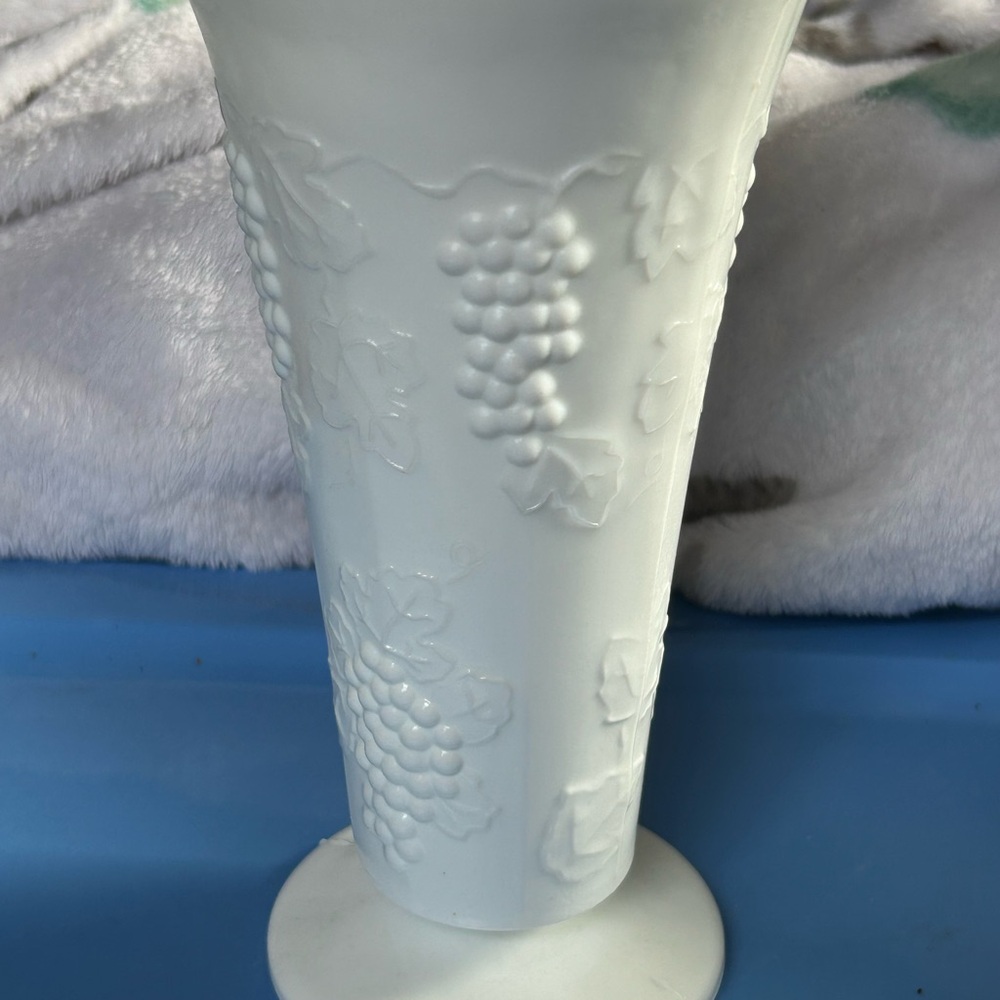 Vintage Milk Glass Grapevine Pattern Vase